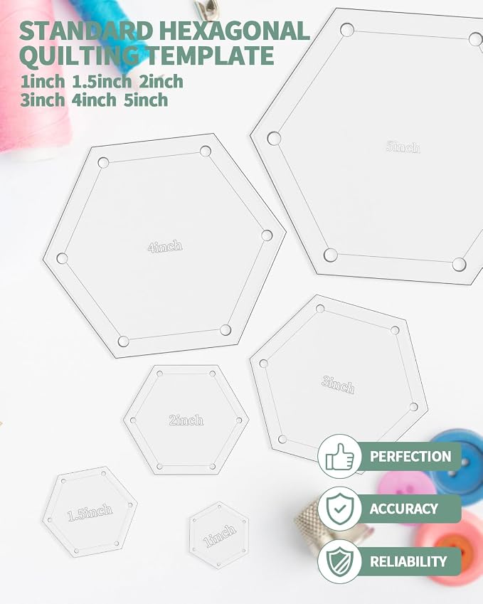 6 PCS Hexagon Templates Quilting 1", Acrylic Quilting Templates