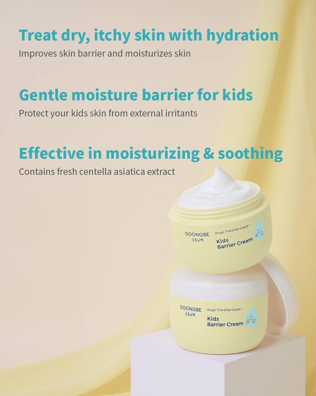 GOONGBE Kids' Barrier Cream - Korean Kids Daily Intensive Moisturizing Cream for Face and Body - Improves Skin Barrier & Soothing Rough Skin with Cica and Panthenol - Allergen Free Scent, 6.08 oz.