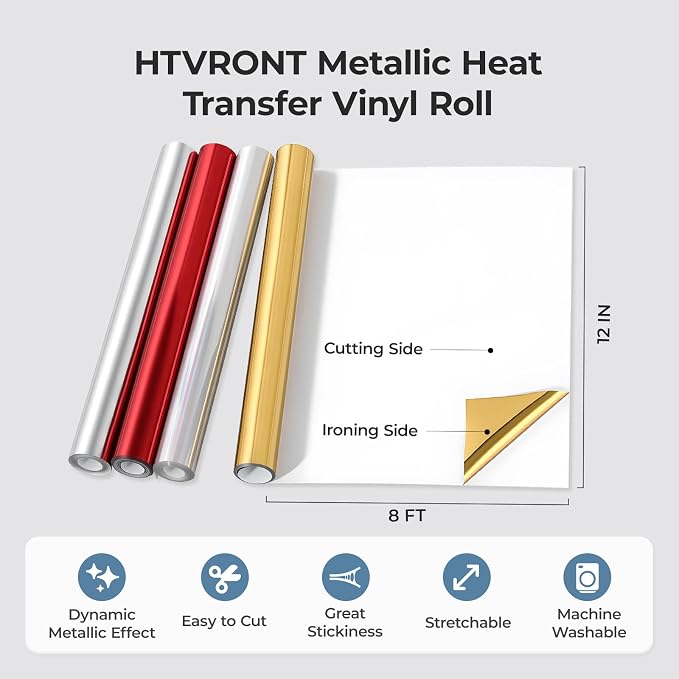 HTVRONT Metallic Holographic Silver Iron on Vinyl, 12in x 8ft HTV Vinyl | Iron
