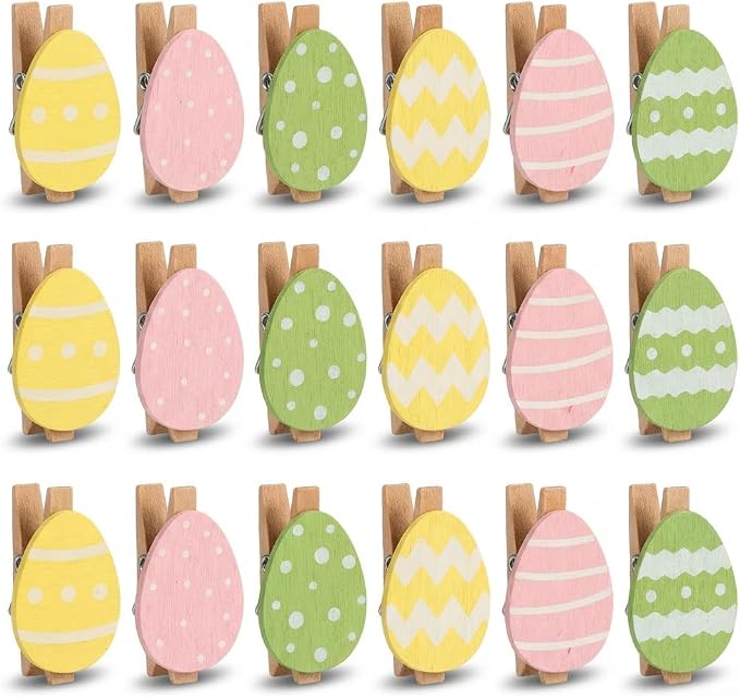18 Pack Colorful Egg Wooden Clothespins, Mini Decorative Clips