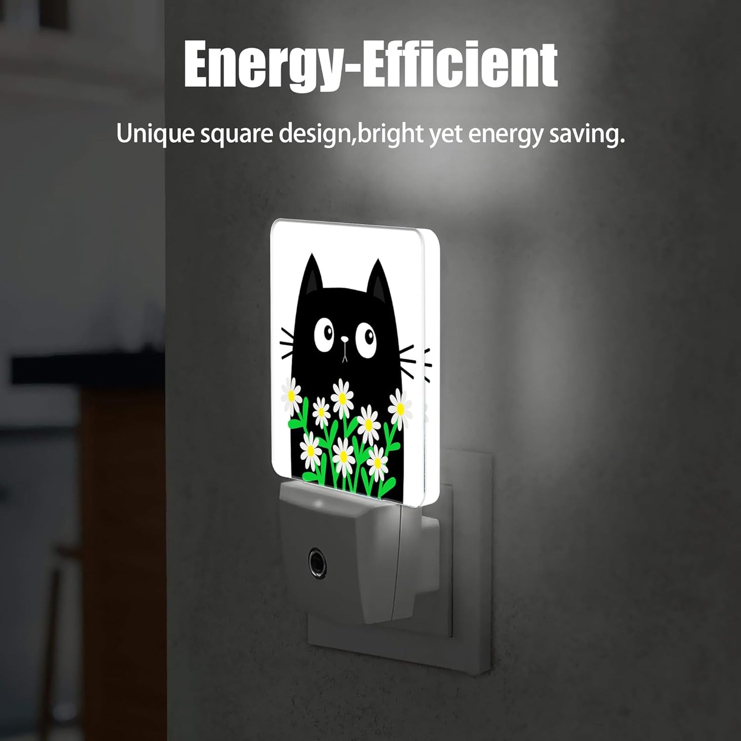 Cat Kitten Daisy Night Light, Camomile Bouquet Plug into Wall with Dusk to Dawn Light Sensors, Warm Nightlights for Bedroom, Bathroom, Hallway, Kitchen, Gifts Ideal for Women Men