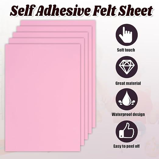 Biaungdo Pink Self Adhesive Felt Sheets, 8 x 12 Inch, Felts Fabric