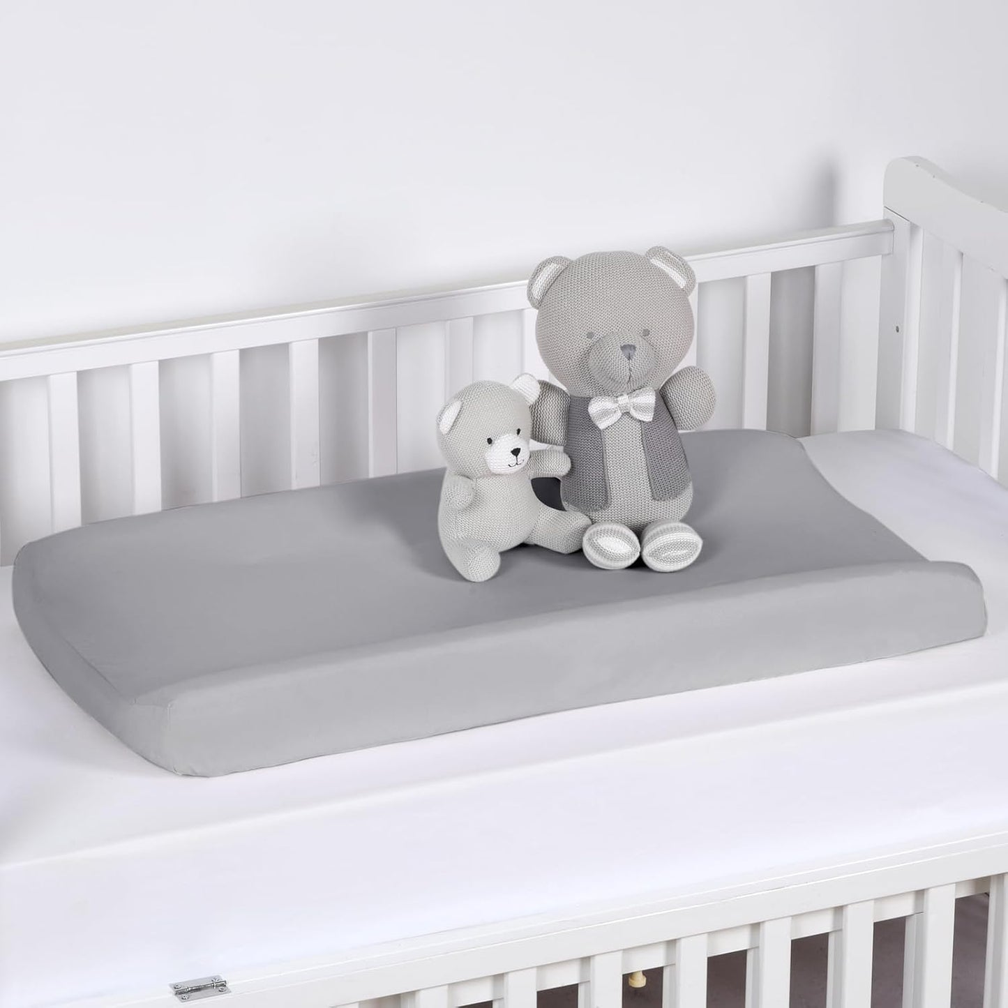 PHF Baby Changing Pad Covers for Boys Girls, 2 Pack Ultra Soft Breathable Microfiber Changing Pad Table Sheets for Most Baby Changing Pads, Light Grey & Navy