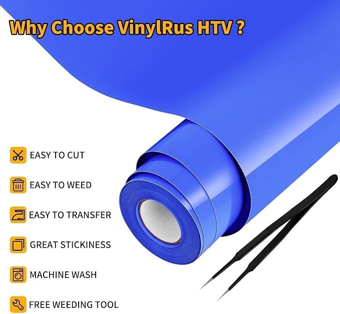 VinylRus Heat Transfer Vinyl-12” x 25FT Iron on Vinyl Roll