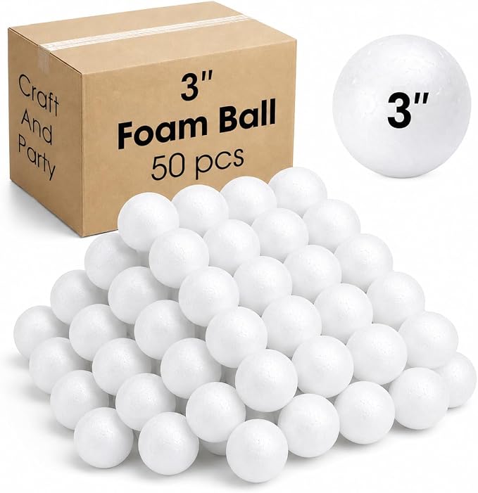 Evershine 50 Pack 3 Inch Craft Foam Ball