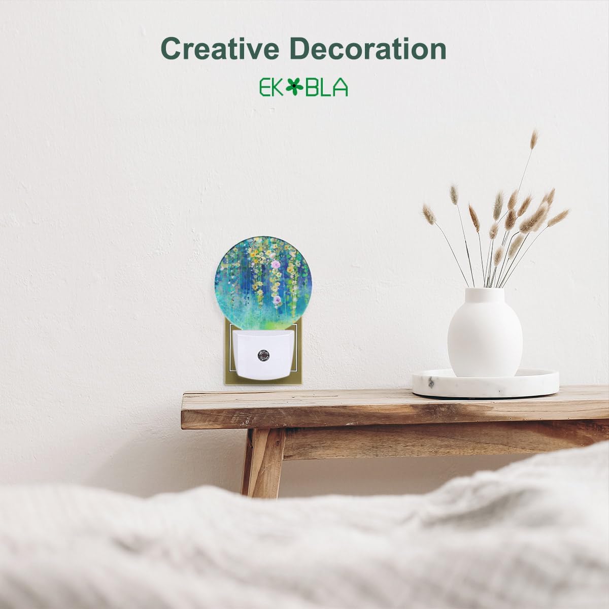 EKOBLA Ivy Flowers LED Night Light Spring Summer Green Floral Ivy Plant Wisteria Blossoms Dusk to Dawn Plug-in Nightlights Auto Sensor for Home Indoor Bathroom Hallway Kitchen