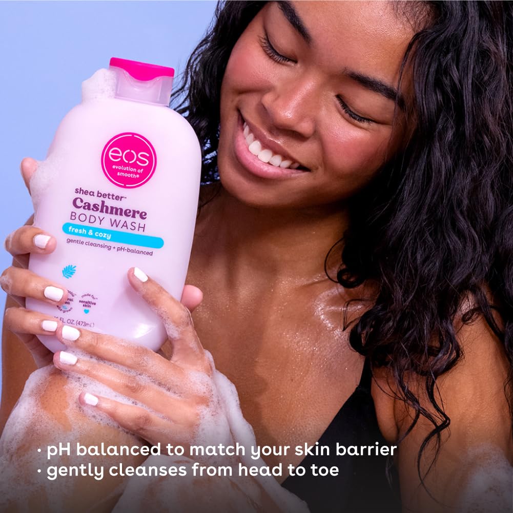 eos Shea Better Cashmere Body Wash, Fresh & Cozy, Moisturizing, pH Balanced Body Wash, Creamy Gel Formula, Paraben & Phthalate Free, Sensitive Skin, 16 fl oz