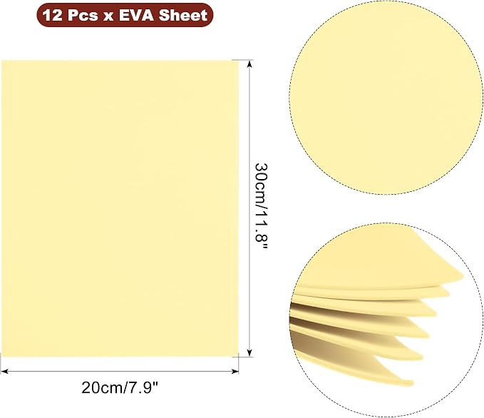 uxcell Light Yellow EVA Foam Sheets, 11.8x7.9 in 1.8mm Thick Handicraft Foam