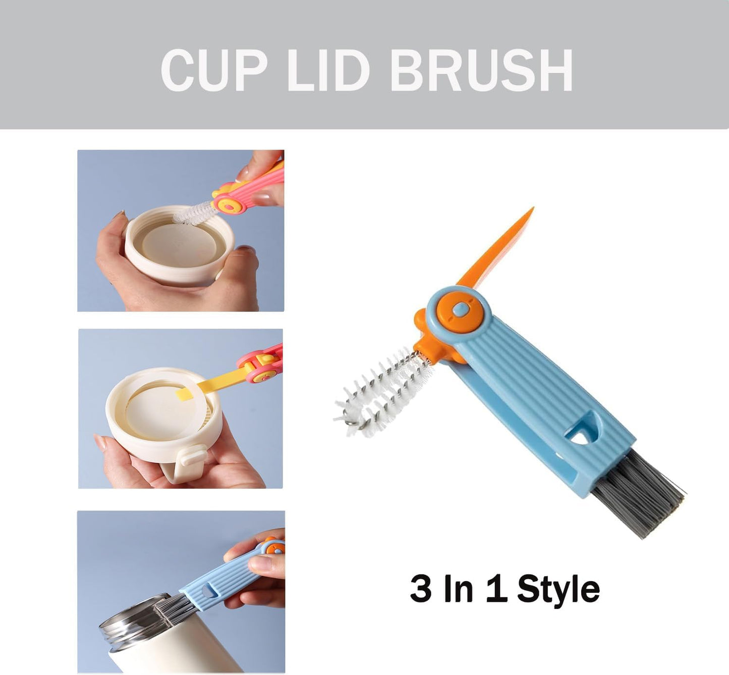 Baby Bottle Brush Set 4 in 1, Baby Bottle Cleaner, with 1P Nylon Bottle Brush, 1P Bottle Cap Brushes, 2P Straw Brushes, Bottle Brush with Nipple Cleaner and Suction Cup, BPA-Free(Grey)