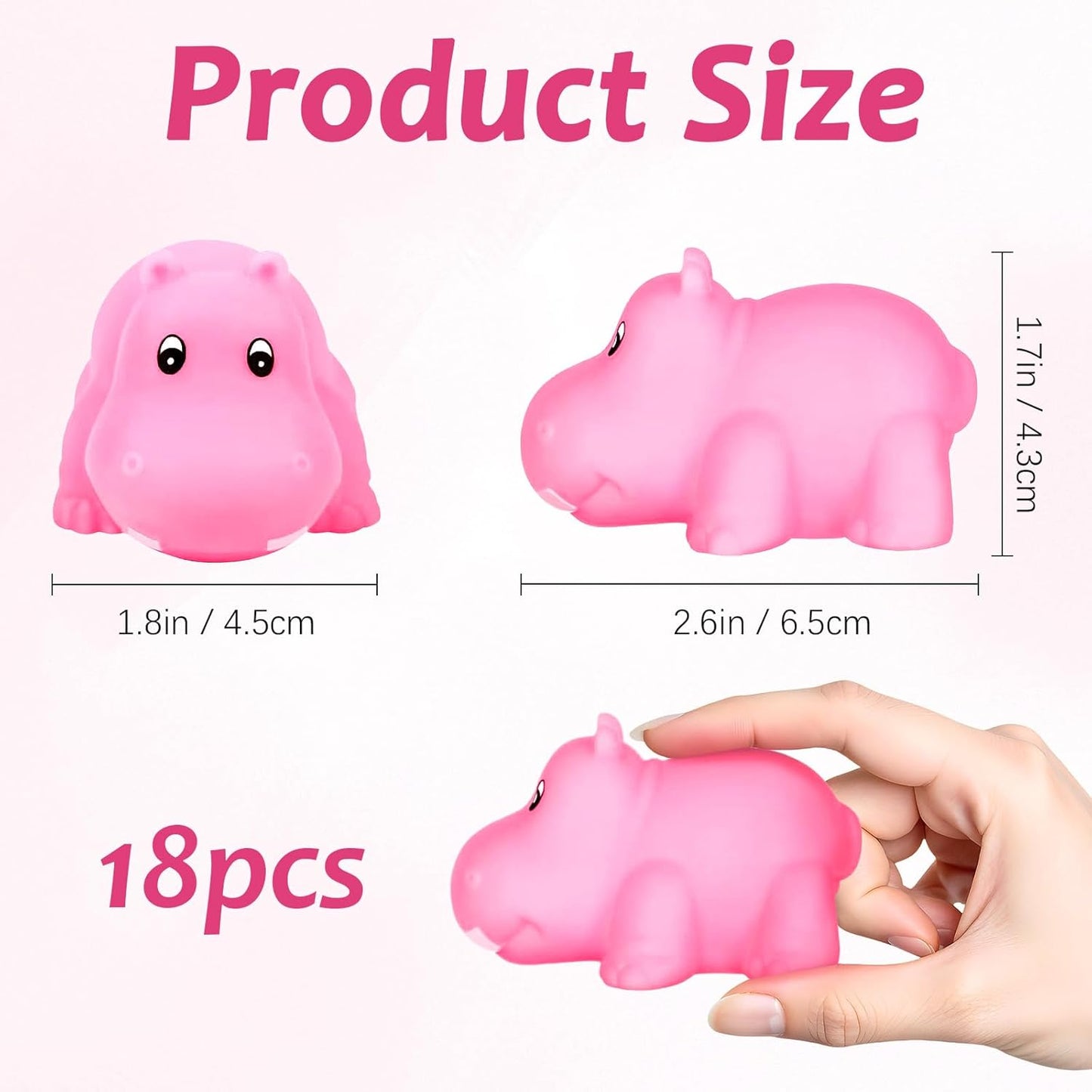 18 Pcs Pink Rubber Hippo Baby Bath Toys,Cute Floating Animal Squirt Toys,Fun Water Squirting Bathtime Play for Toddlers,Perfect for Bathtub,Pool,Summer Beach Decor & Party Favors