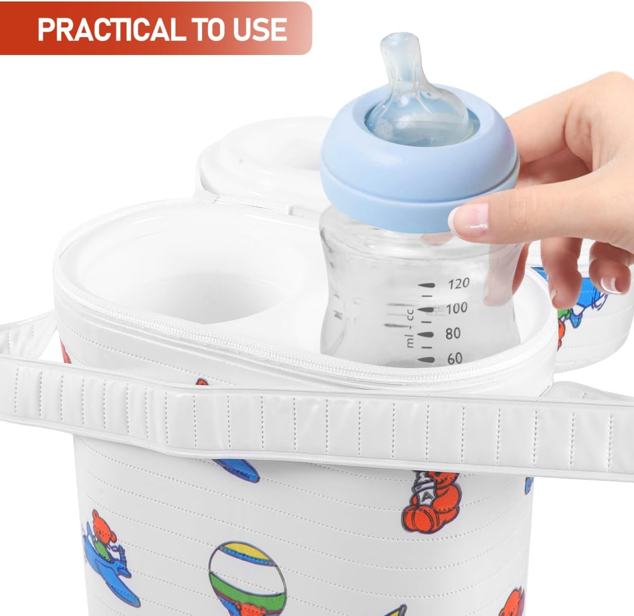 Portable Dual Compartment Insulated Water Warmer & Cooler Bag for Breastmilk, Travel Bottle Warmer with Cute Bear Design, 9.05 X 7.08 X 3.74 Inches, Pvc Material (random color)
