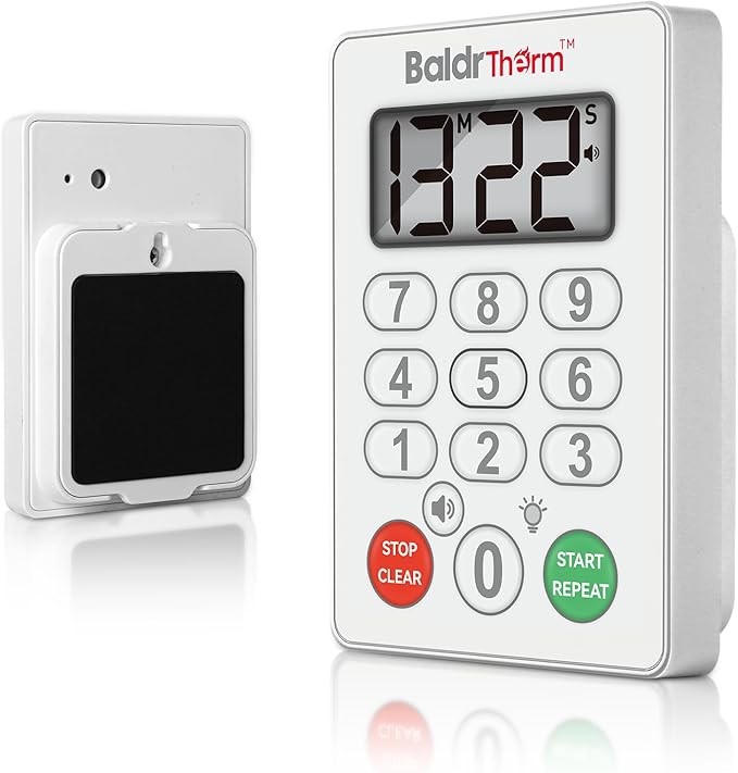 BaldrTherm Digital Kitchen Timer, Magnetic Waterproof Countdown Timer for Cooking, Shower, Workout, Classroom, Hair Color Processing, White.