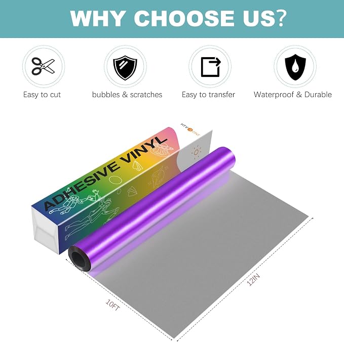HTVRONT Purple Metallic Vinyl, 10FT x 12" Matte Purple Permanent Vinyl Roll |
