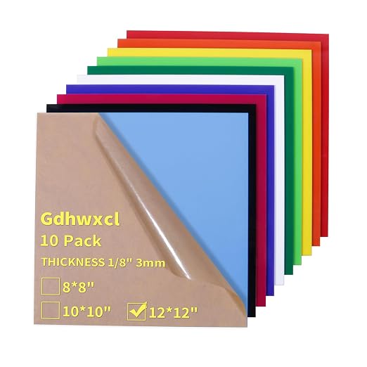 1/8 Thick 12 x 12 inch Acrylic Sheets, 10 Pack Plexiglass Sheets