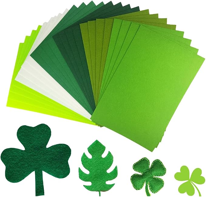 24 Pcs Felt Fabric Sheets, 8 Inch X 12 Inch St. Patrick's Day Green Craft Felt