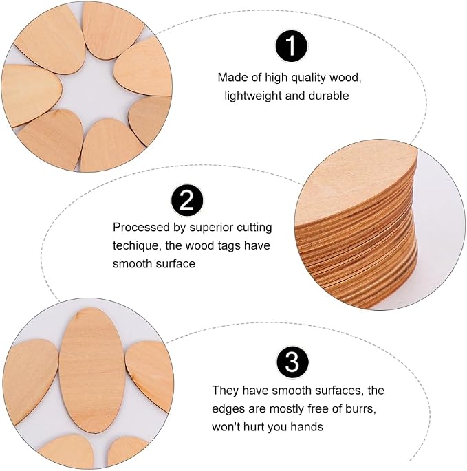 EXCEART 60Pcs Basswood Unfinished Oval Wood Slices 0.78X1.57X0.07In