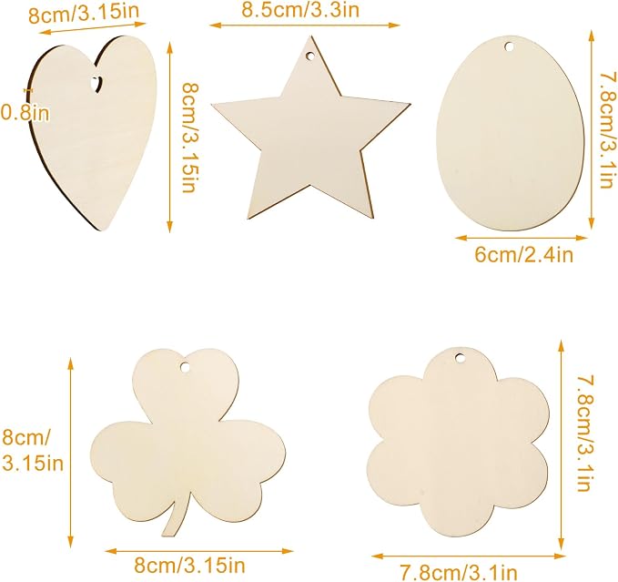 Eggs Shape 50Pcs Unfinished Wooden Easter Ornaments DIY Craft Present-50-Pack