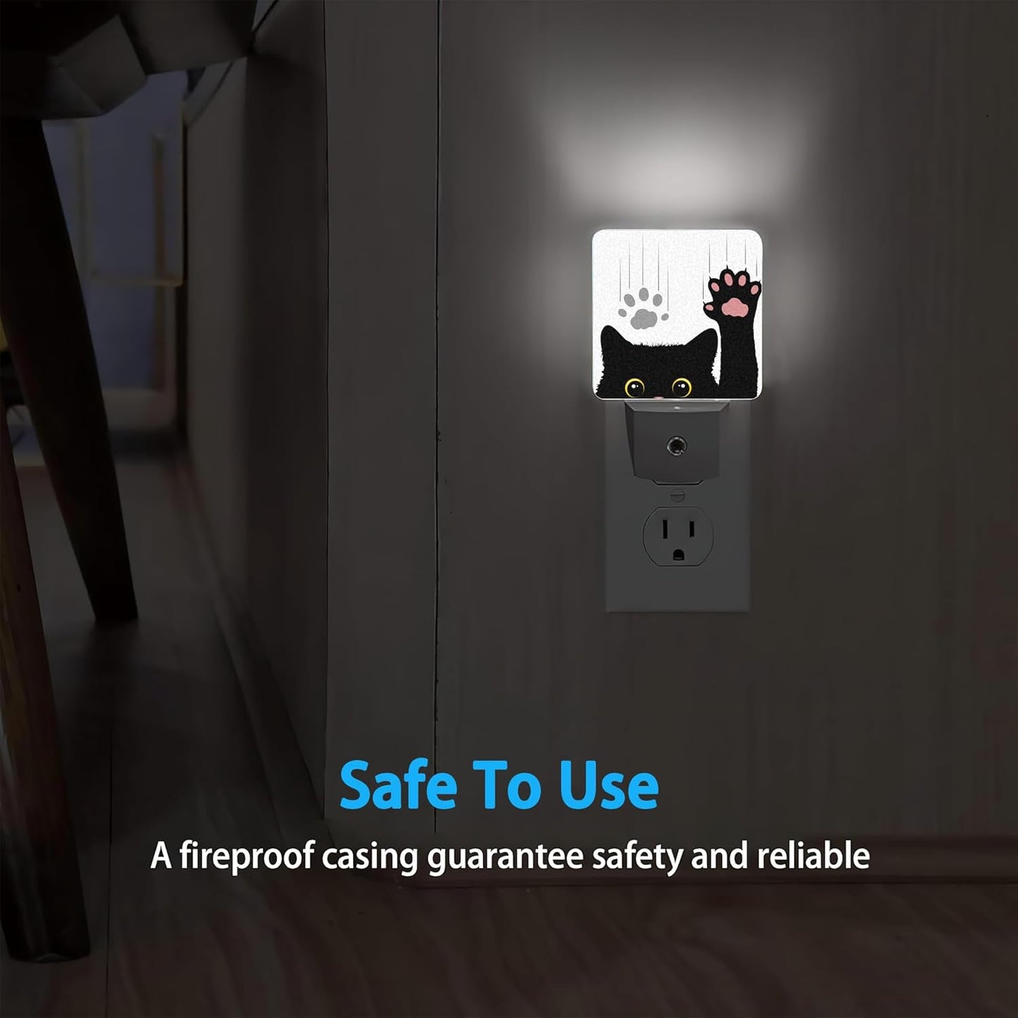Black Cat Night Light,Cute Funny Cat Night Lights Plug into Wall for Boys Girls, Led Lamp for Stairway/Hallway/Bedroom 0.5W Nightlight Sleep Friendly