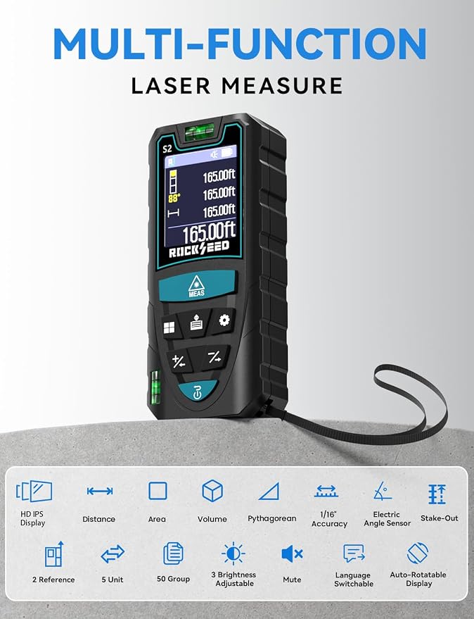 Laser Measuring Tool 165ft, RockSeed S2C Red Beam Laser Measure