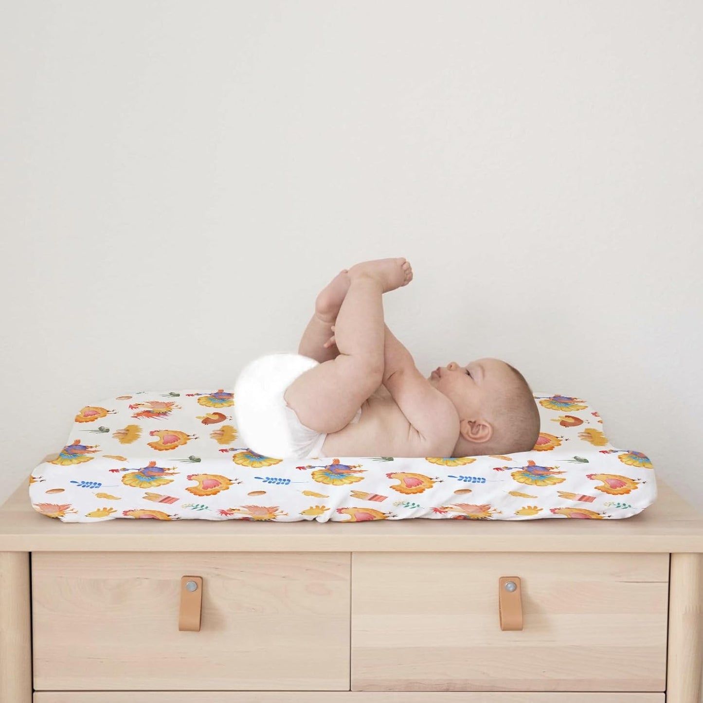 Rooster Hens Chicken Eggs Floral Leaves Changing Pad Cover for Boys Girls Baby Chicken Farm Animals Unisex Diaper Change Pad Table Sheets Soft Stretchy Snug Fitted Change Table Mats 32''x16''