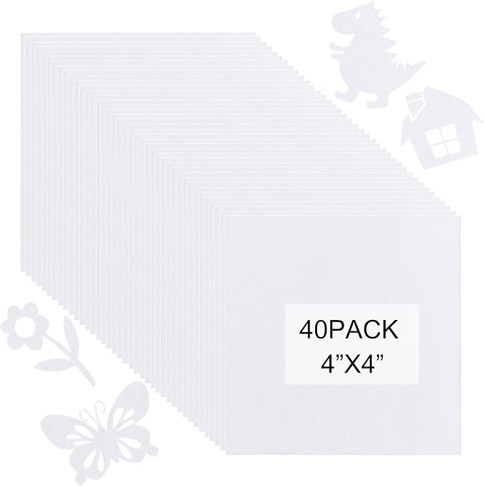 40 Pcs Stiff Felt Fabric Sheet for Crafts, 1mm Thick and 4”x 4”White Felt