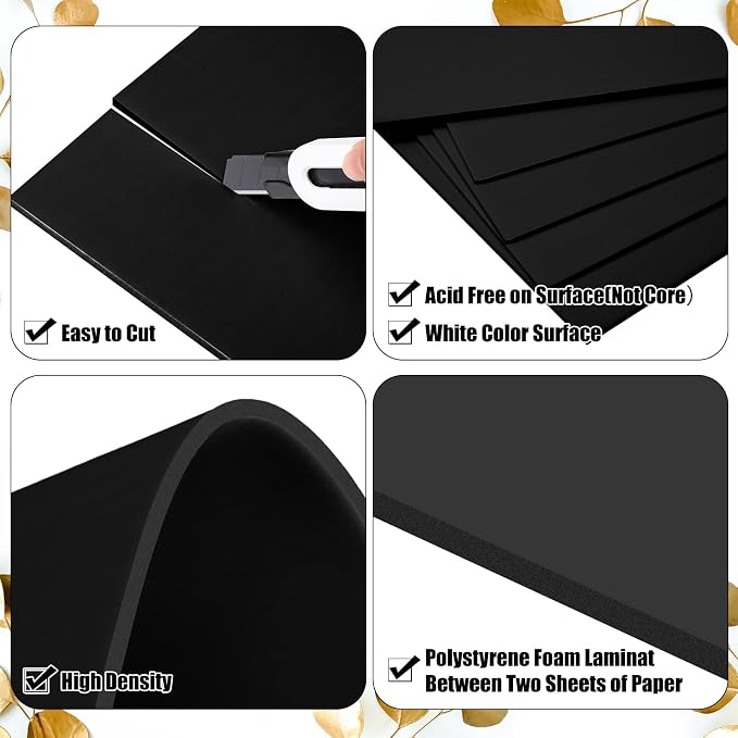 Frienda 50 Pack Black Foam Board Foam Poster Boards 8 x 10 Inch