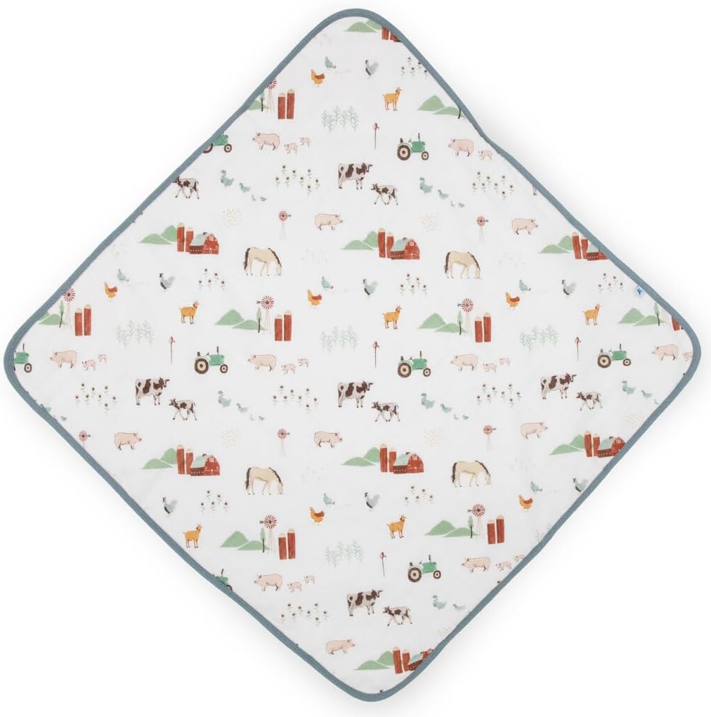 Little Unicorn Premium Infant Hooded Bath Towel| Soft & Absorbent Cotton & Terry Fabric for Newborns (Farmyard)