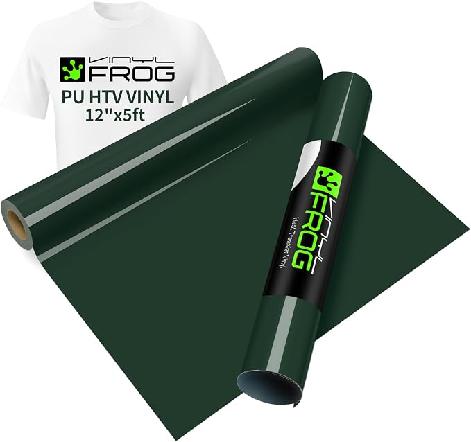 VINYL FROG Dark Green Heat Transfer Vinyl Roll 12" x5ft Matte HTV Vinyl | Dark