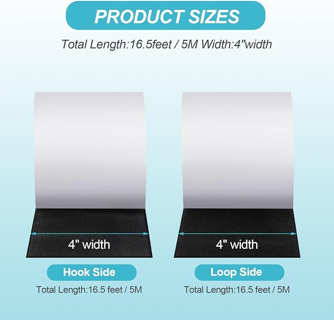 4.4''×16.5 Feet Black Heavy Duty Hook and Loop Tape Adhesive, Keep Couch
