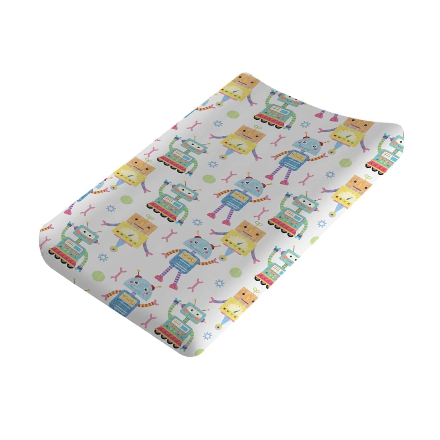 Cartoon Robots Changing Pad Covers Cute Robots Baby Diaper Changing Table Cover for Boys Girls Robots Nursery Decor Ultra Soft Breathable Stretch Changing Table Sheets Mats 32''x16''
