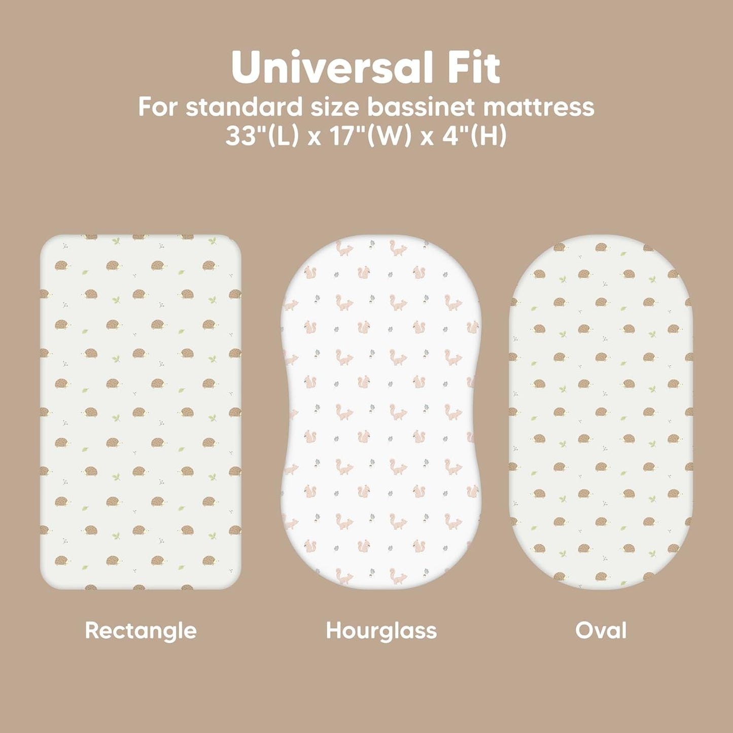 2-Pack Baby Bassinet Sheets Girl, Boy - 33x17 Viscose Derived from Bamboo Bedside Mattress Fitted Bassinet Sheets, Compatible with Halo Bassinest Swivel Sleeper, Baby Delight, Graco(Nibbles/Bruce)