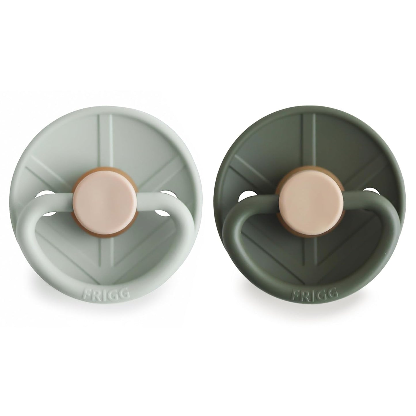 FRIGG Little Viking Natural Rubber Baby Pacifier 2-Pack | Made in Denmark | BPA-Free (Sage/Olive, 6-18 Months)