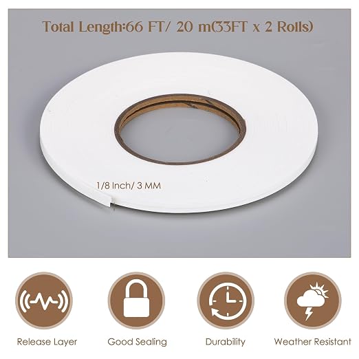 Tatuo 2 Rolls Double Sided Foam Tape PE Foam Tape Sponge Soft Mounting Adhesive