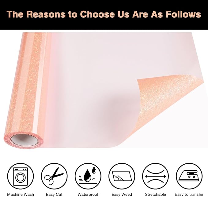 Blush Glitter HTV Heat Transfer Vinyl Roll 12inch x 10 ft