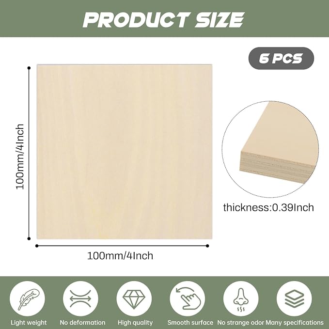 6 Pack Plywood Sheets, Unfinished Wood Boards Blanks