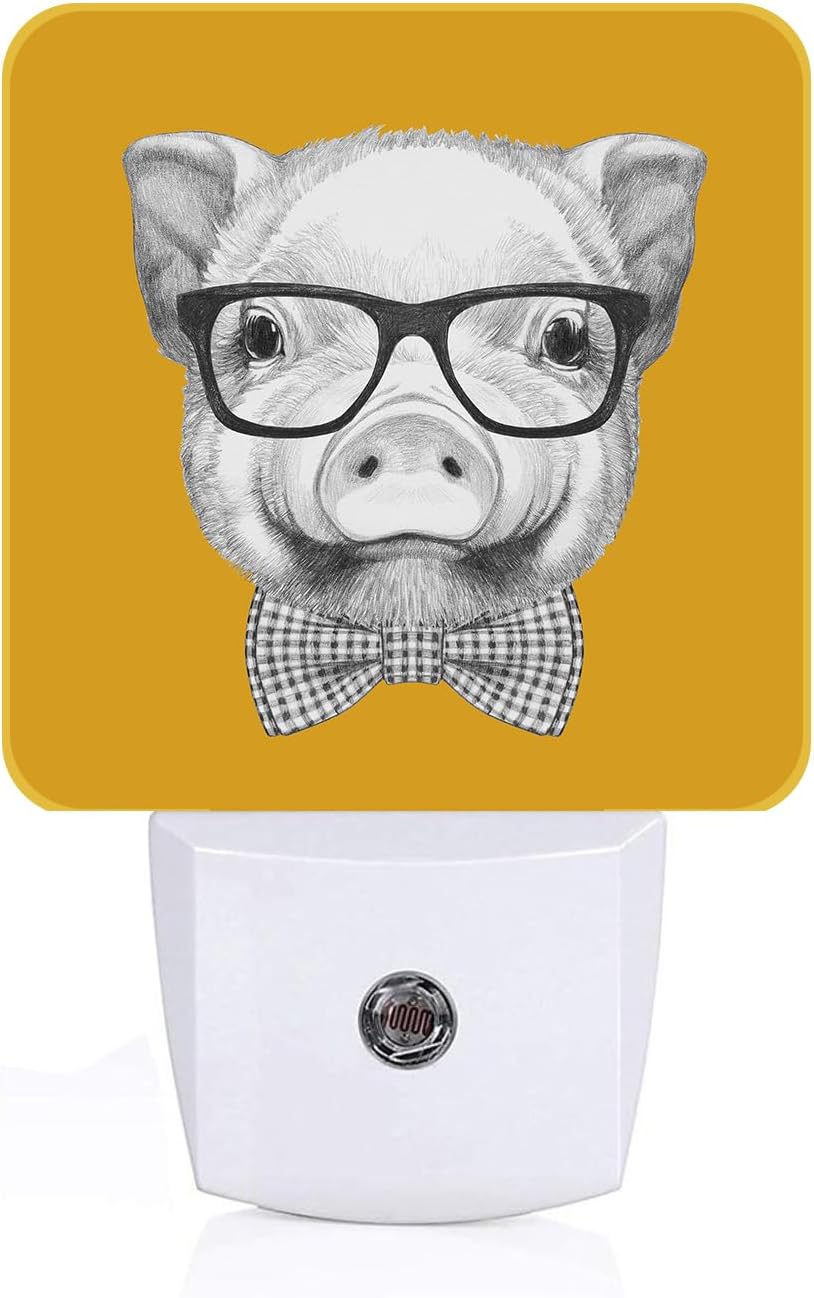 Pig with Glasses Night Light,Plug-in Night Lights with Dusk to Dawn Sensor for Stairway,Hallway,Bedroom Sleep Friendly Ideal for Women/Girls/Boys Gift,0.5w