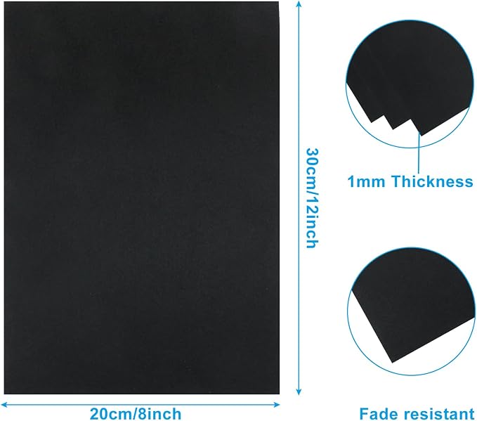 12 Pcs Black Felt Sheets, 8 x 12 Inch, 1mm Thick | Felt Fabric