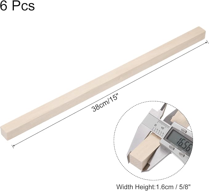 MECCANIXITY 6pcs Wood Sticks, 5/8"x 5/8" x 15" Rectangle Wooden Cube Wood