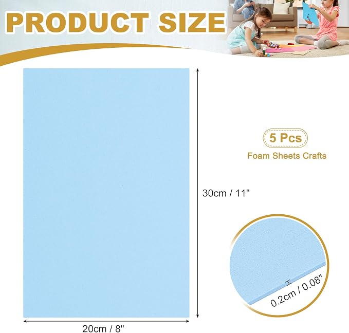 uxcell 5 Pcs Light Blue EVA A4 Foam Sheets Crafts, 12 x 8 Inch Foam Paper