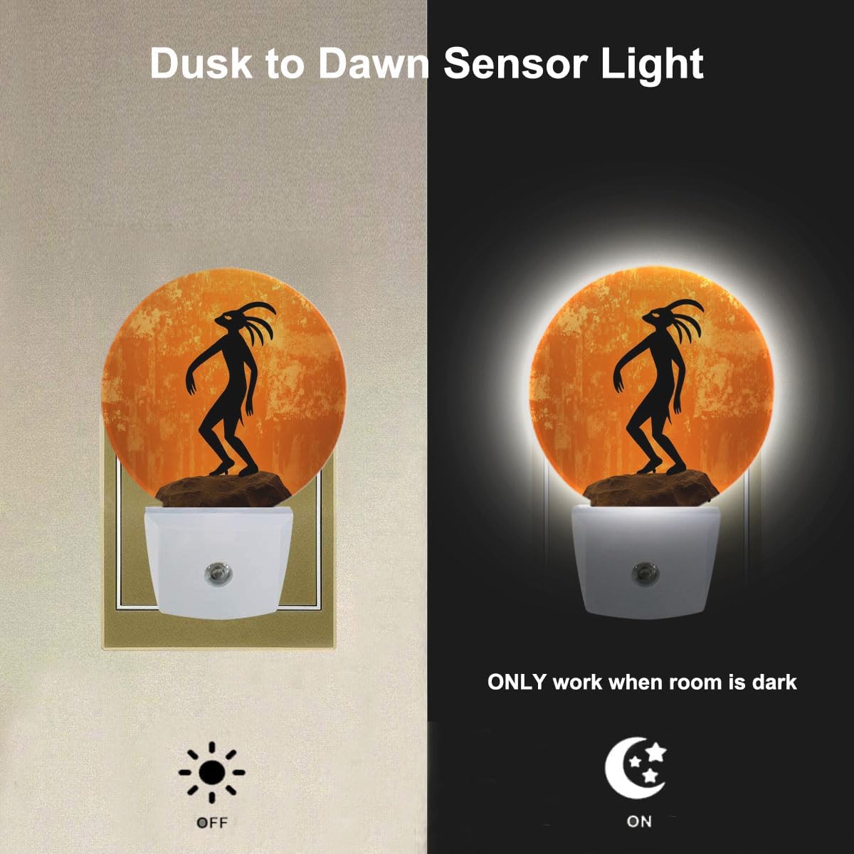 EKOBLA Orange Night Light -0.5W Dusk to Dawn Energy Efficient LED Plug-in Nightlights with Auto Sensor, Soft Glow for Nursery & Bathroom (Image of Native American Cultural Gods)