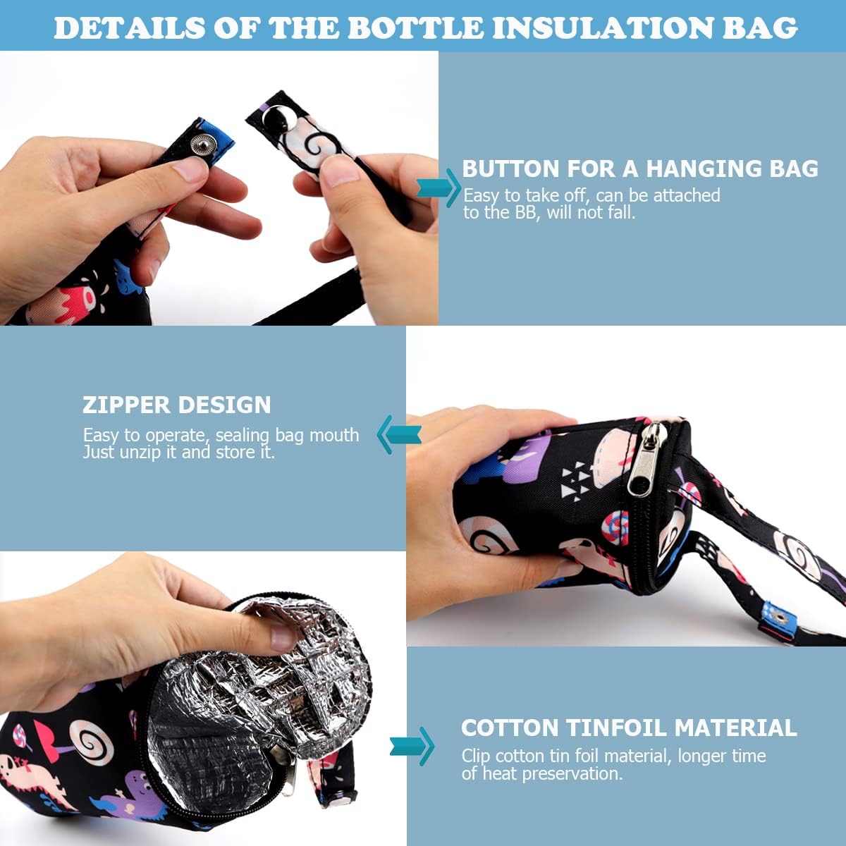 Insulated Baby Bottle Bags - Portable Travel Feeding Bag to Keep Milk Warm - Thermal Insulated for Newborn Toddler (Black)