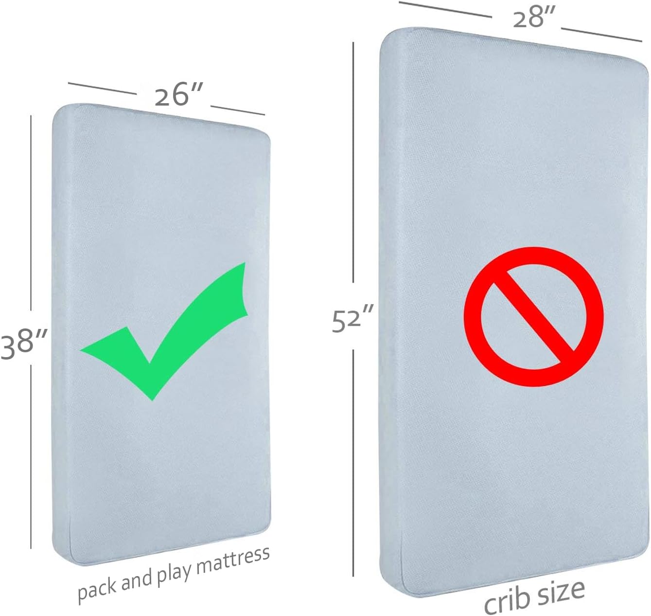 Pack and Play Mattress Pad Protector 2 Pack Waterproof, Cotton Fabric Absorbent, Soft Pack and Play Sheets, Fits Graco Play Yards, Baby Portable Mini Cribs. Foldable Mini Crib Sheets Cover