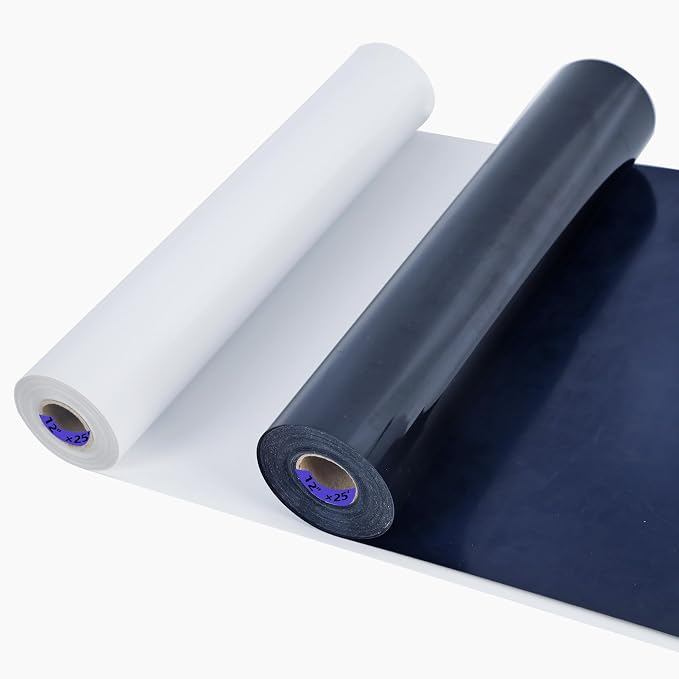 HTVVETUR Iron on Vinyl 2 Rolls 12" x 25ft HTV Black and White Heat Transfer