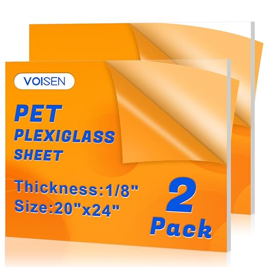 VOISEN 2 Pack Plexiglass Sheets 1/8 Inch Thick, Display Cases, Sneeze Guard