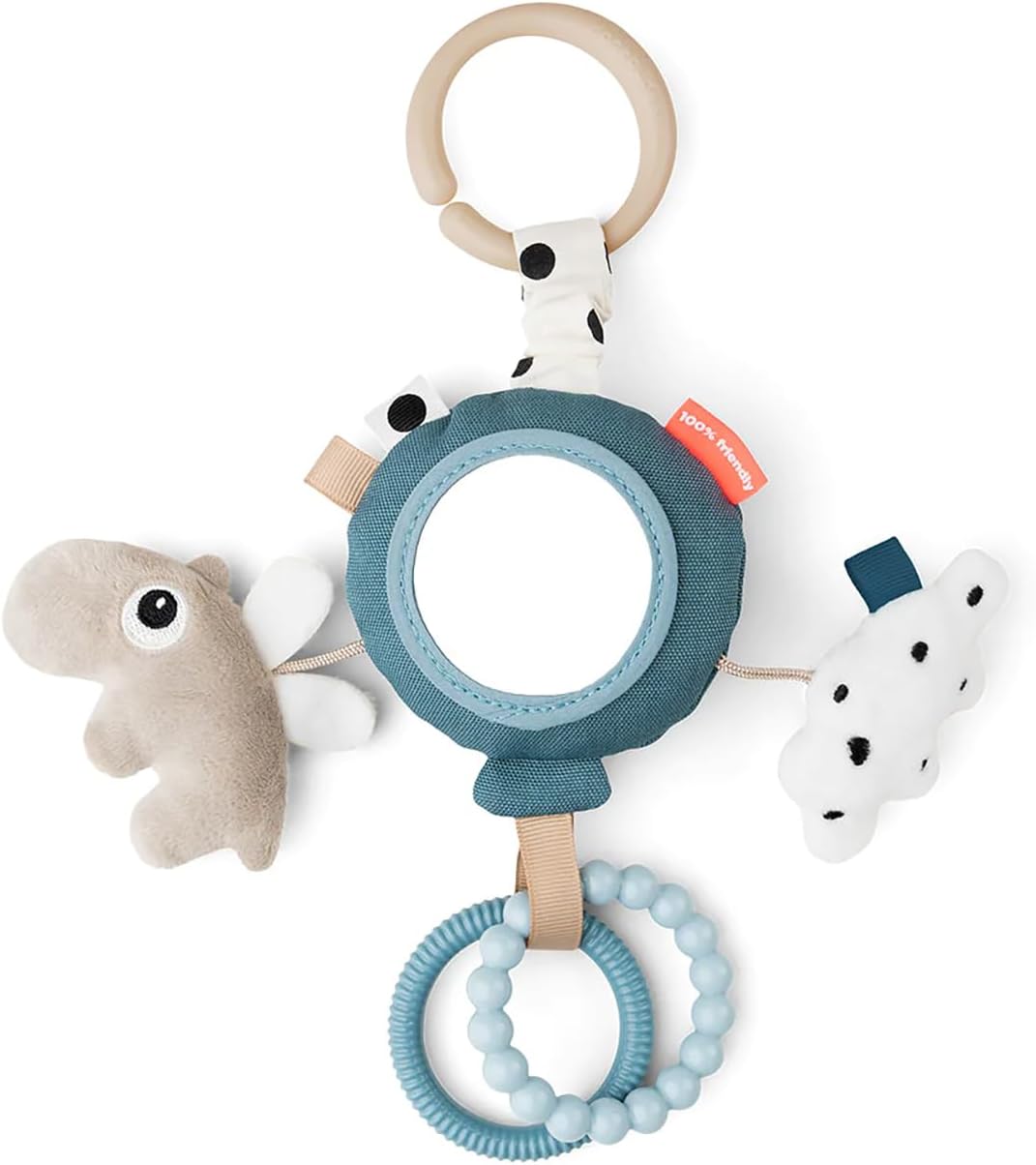 Done by Deer to-Go Activity Mirror – Happy Clouds – Blue | Baby Sensory Toy with Rattle, Rings & Textures | Mirror Toy for Stroller, Car Seat & Tummy Time | Developmental Toy for Newborns