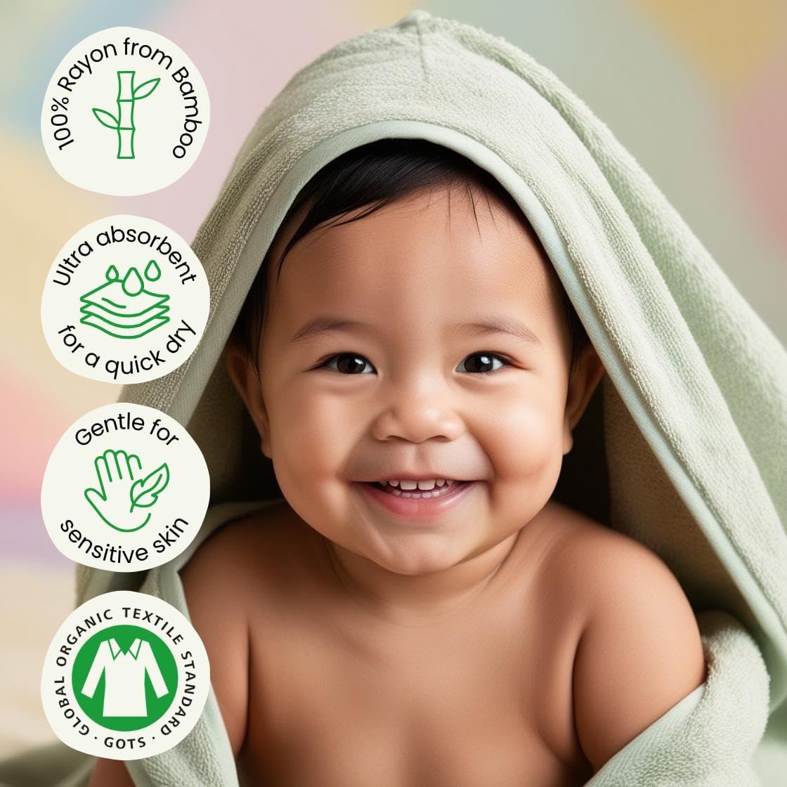 Hooded Baby Toddler Towel and Washcloth Set Made with Viscose from Bamboo, Large Size of 35" x 35", Soft and Absorbent, Baby Essential in Rose