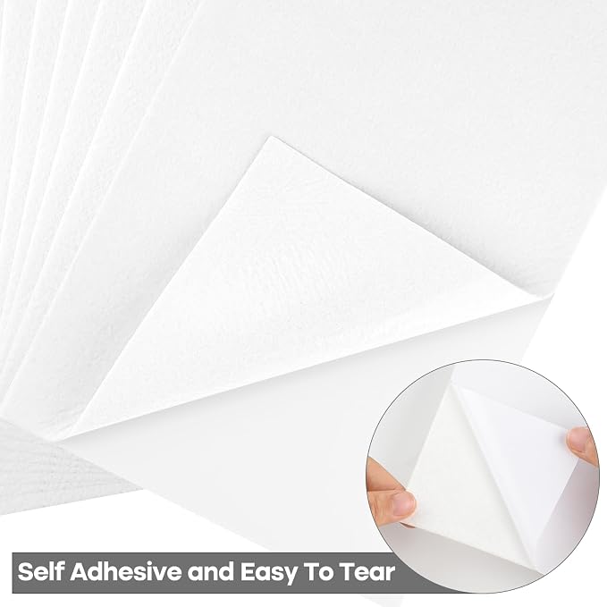 CHRORINE 10 Pcs White Felt Fabric Sheets Self Adhesive Felt Sheets 8 x 12