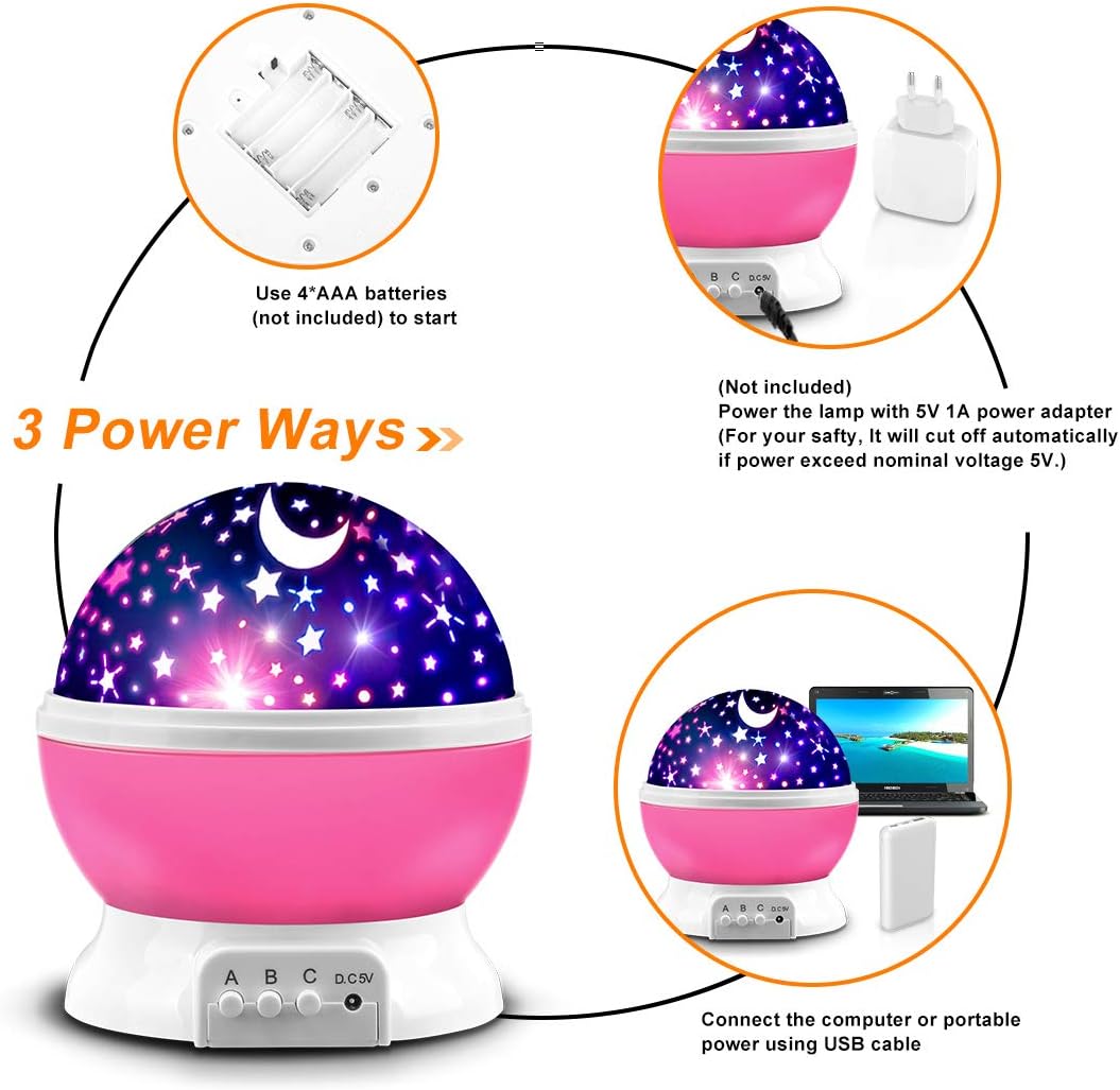 Star Projector, Night Light Lamp Fun Gifts for 1-4-6-14 Year Old Girls and Boys Rotating Star Sky Moon Light Projector for Kids Bedroom Decor -Pink
