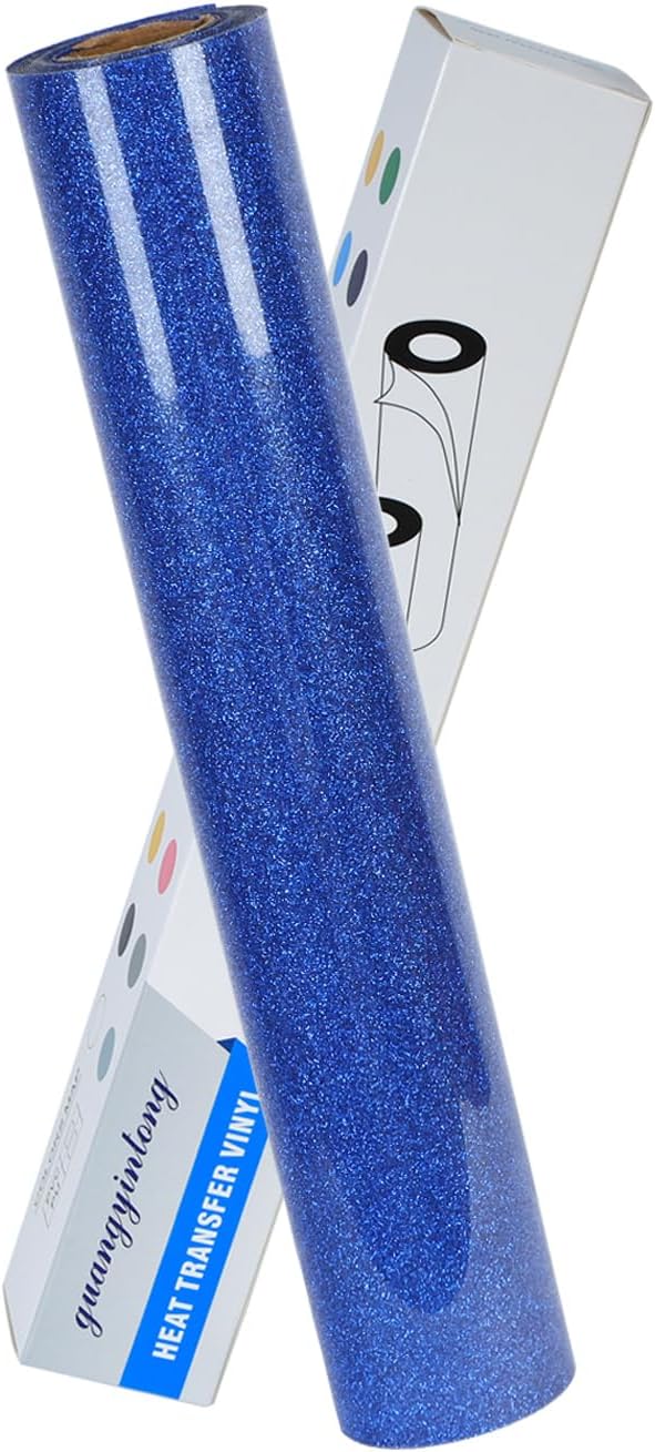 guangyintong Heat Transfer Vinyl Glitter Royal Blue HTV Rolls, Glitter HTV Vinyl