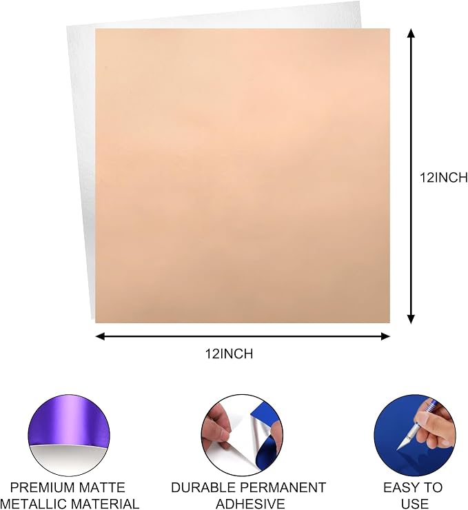 Matte Metallic Vinyl Permanent, 9 Sheets 12"x12" Metallic Vinyl Matte Finish